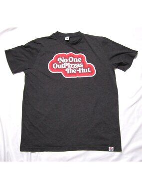 Pizza Hut Employee Uniform Shirt Gray Graphic Tee Slogan Men‎ Sz L (M386)